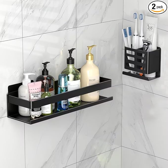 YESENT Shower Caddy 2 Pack - Bathroom Shower Shelf Rust-Proof Aluminum Adhesive Installation No Drilling Required, Suitable for Bathroom Storage and Home Decoration