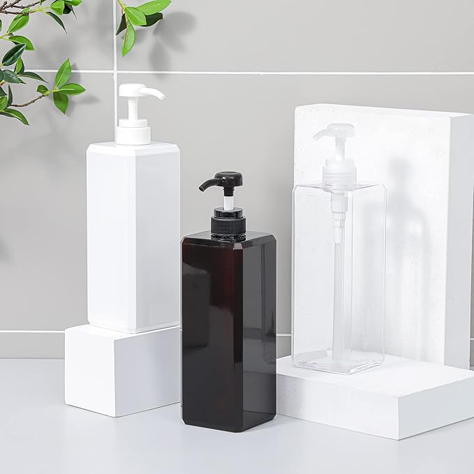Pump Bottle, Refillable Plastic Empty Lotion Soap Dispenser Liquid Container for Bathroom Shampoo and Body Wash, 32oz/1l Clear 2 Pack