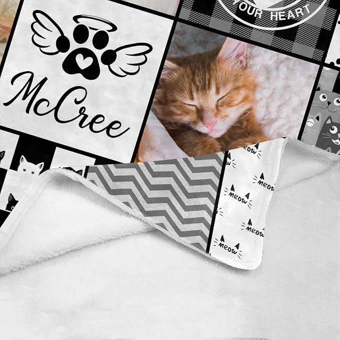 D-Story Pet Loss Sympathy Blanket Pet Loving Memorial Remembrance Gift Custom Blankets, Personalized Cat Lover Blanket with Photo Picture- Cat Passing Away Remembrance Gift