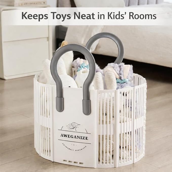 40L Collapsible Plastic Laundry Basket with Strong Handles – Sturdy Space-Saving Design for Daily Laundry Loads, Apartment & Home Use – White