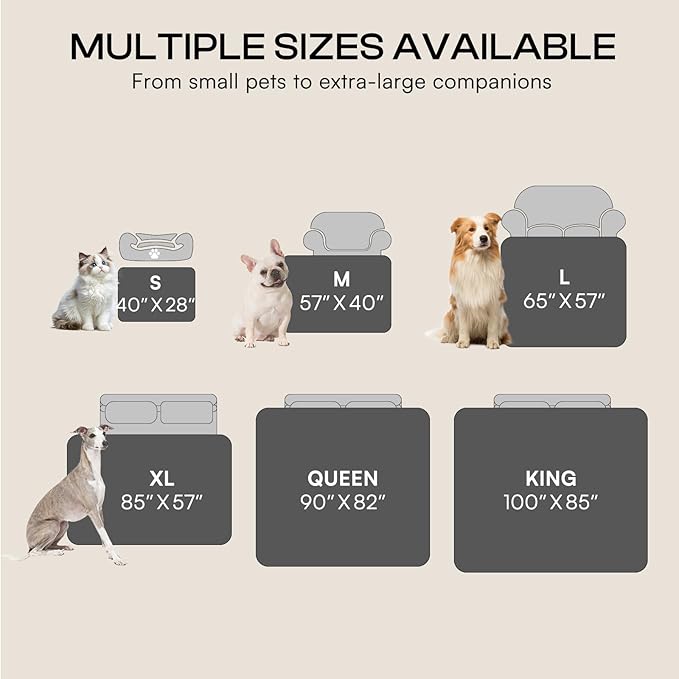 Luciphia Waterproof Pet Blanket, Liquid Pee Proof Dog Blanket for Sofa Bed Couch, Reversible Sherpa Fleece Furniture Protector Cover for Small Medium Large Dogs Cats, Light Grey King Size（90" x 82"）