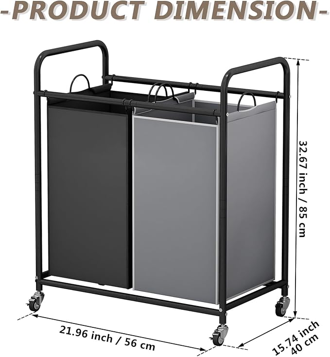 SUOERNUO Laundry Hamper Basket 2 Bag Laundry Sorter Cart with Rolling Lockable Wheels and Removable Bags Laundry Organizer Cart for Clothes Storage