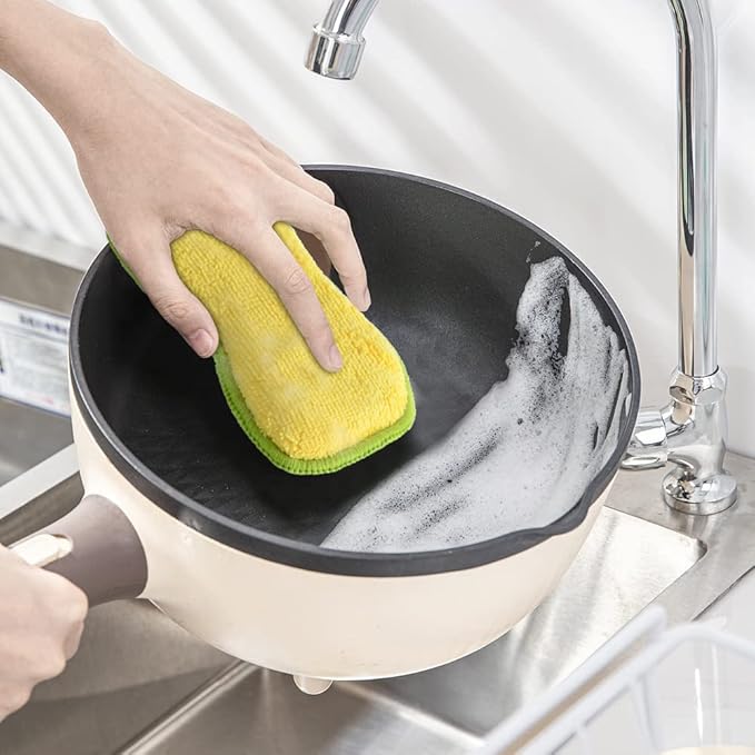 Multi-Purpose Scrub Sponges for Kitchen by SmilePowo Non-Scratch Microfiber Sponge Along with Heavy Duty Scouring Power - Effortless Cleaning of Dishes, Pots and Pans All at Once 6 Pack