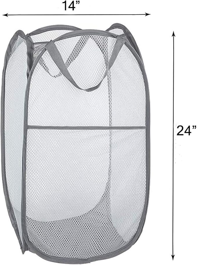 Mesh Pop up Laundry Hamper, Collapsible for Storage, Portable Folding Pop-Up Clothes Hamper Laundry Basket for Home Room, College Dorm or Travel, Grey