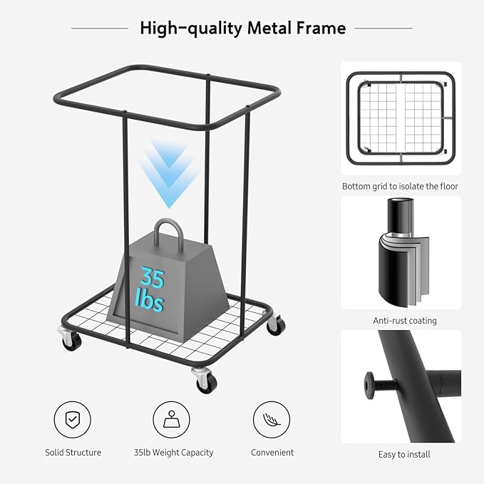 150L Large Laundry Hampers, Oxford Fabric Laundry Hampers Clothes Hampers, Metal Frame and Removable Bag Design with Wheels, Suitable for Bedroom, Bathroom, Dorm Room, Laundry Room (White)