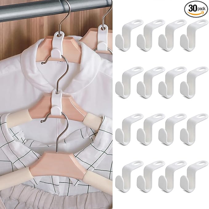 30PCS Clothes Hanger Connector Hooks, Hanger Extender Clips,Cascading Hanger Hooks,Used in Closet Hangers Space Saving and Organizer Closets