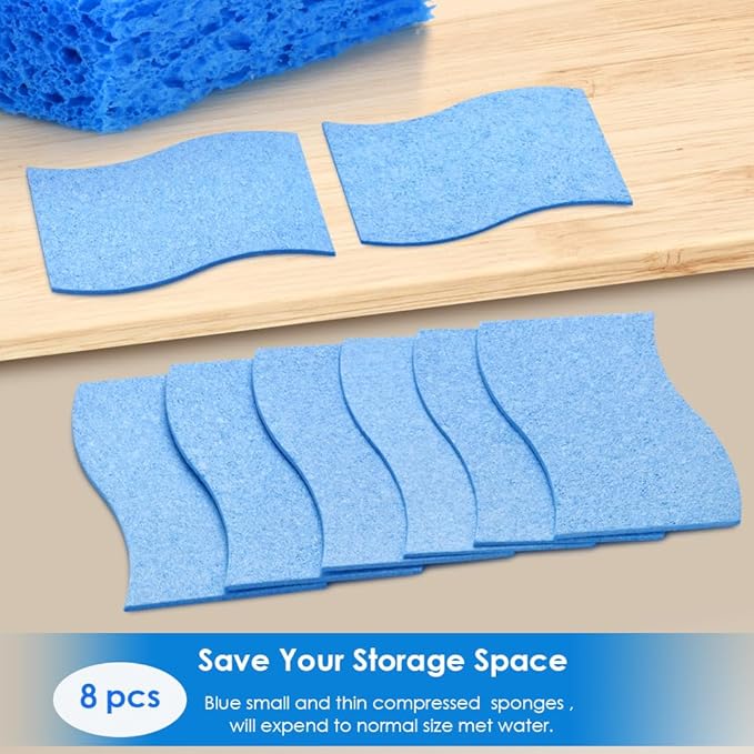 8 PCS Dish Sponges Kitchen, Premium Blue Dish Washing Kitchen Sponge, Compressed Cleaning Sponges for Cleaning Kitchen and Bathroom, Non Scratch Scrub Sponge, Cleans Quickly and Well
