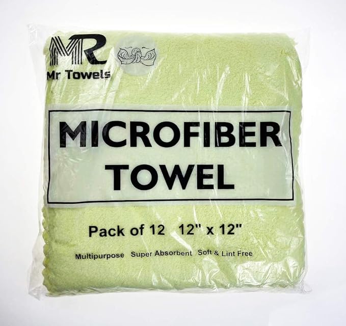 Ultra Soft Edgeless Microfiber Cleaning Towel Pack of 12, All-Purpose Multipurpose Plush 12' x 12' Cleaning Towels, Super Absorbent (Blue)