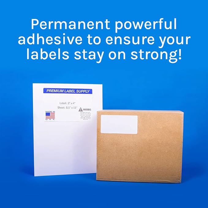 Premium Label Supply White Sticker Address Labels – 2" x 4" – Laser/Inkjet Compatible – (10 per Sheet), 25 Sheets – 250 Total Adhesive Labels