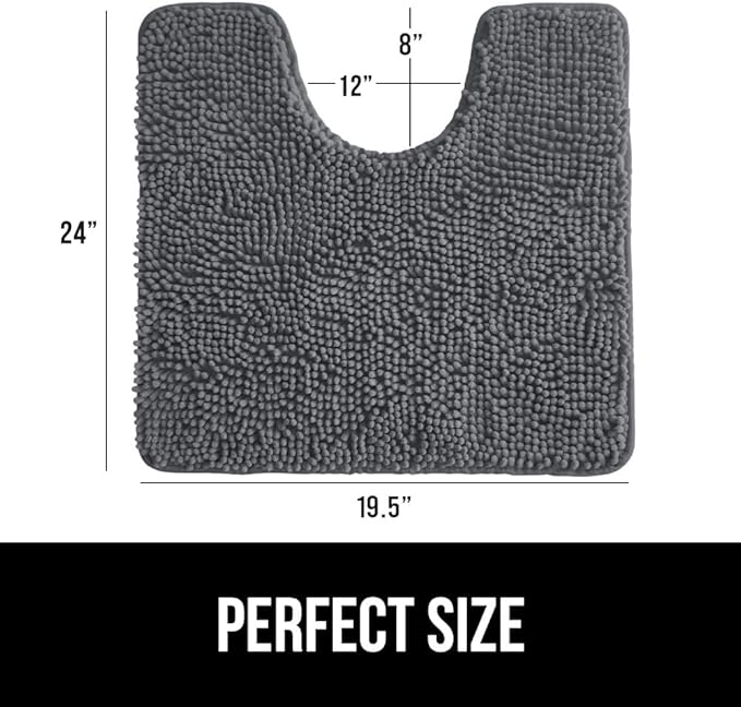 GORILLA GRIP Plush Absorbent Shaggy Chenille Bath Rug Mat for Oval Toilet Base with Rubber Backing, Machine Washable Rugs, Soft Microfiber Contour Mats for Toilets, Bathroom Decor, Charcoal