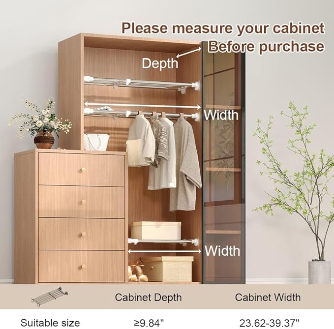 Hershii Tension Shelf Expandable Rod Closet System Heavy Duty Clothes Hanger Adjustable DIY Storage Organizer Shoe Rack