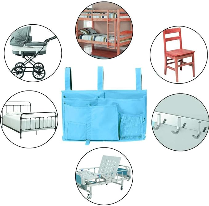 Createy Bedside Caddy Hanging Organizer Storage Bag Pocket for Bunk and Hospital Beds, College Dorm Rooms, Baby Bed Rails, Camp - 4 Pockets and 2 Hooks