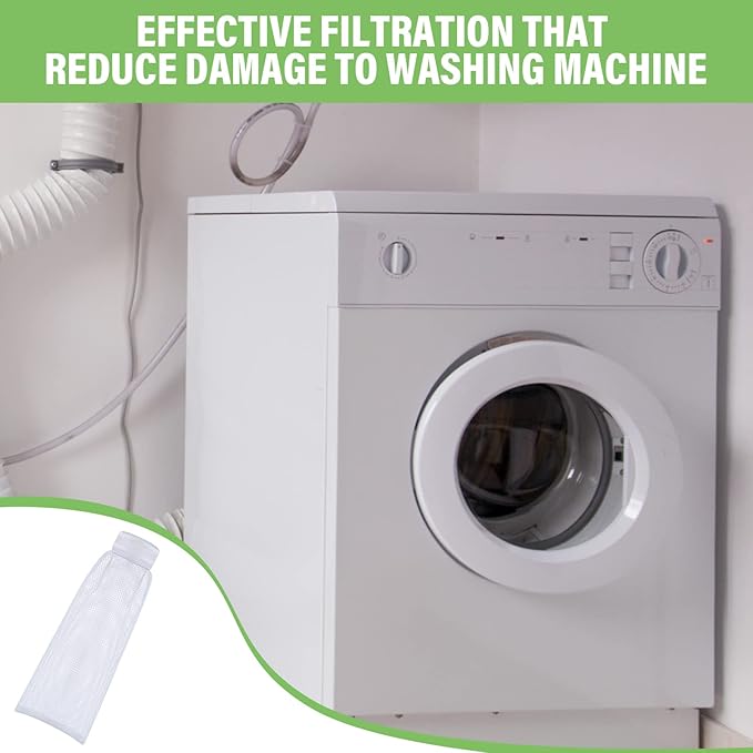 Shappy 24 Pieces Washing Machine Lint Traps and Cable Ties Set 6 Nylon Mesh Lint Trap for Discharge Hoses and 18 Cable Ties Fits Most Washing Machines(White)