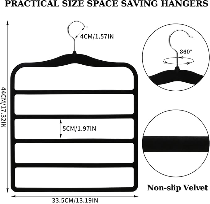 Closet Organizers and Storage,3 Pack Velvet Pants-Hangers-Space-Saving,Non Silp 5 Tier Scarf Jeans Organizer,Dorm Room Essentials for College Students Girls Boys Guys,Organization and Storage
