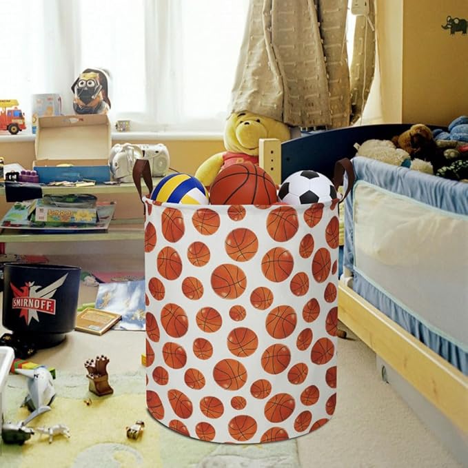 19.7" Basketball Laundry Basket,Dirty Clothes Laundry Hamper,Waterproof Foldable Toys Storage Bin,Room Decor, Gift Baskets, Baby Nursery Hamper(Bright basketball)