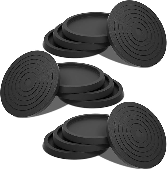 12Pcs 3.5inch Furniture Coasters Non-Slip Bed Leg Pads Round Rubber Anti Sliding Caster Cups for Hardwood Floors Black