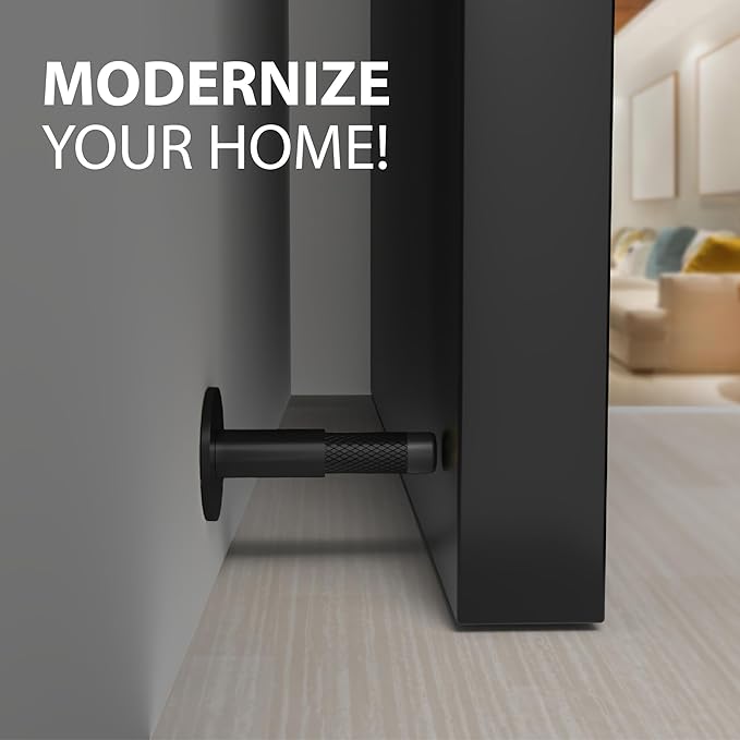 Mega Handles Knurled Baseboard Door Stopper - Heavy Duty Door Stoppers for Bottom of Door, Zinc Alloy Door Stops with Rubber Tip - Matte Black