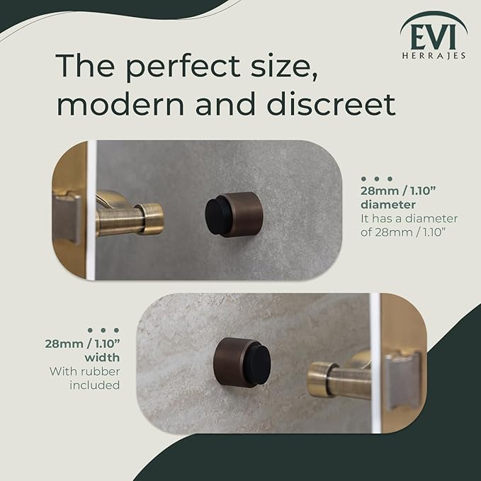 EVI | Wall Adhesive Doorstop | 1.1'' X 1.1'' | Great Adherence | Rustic Brass Finish | 100% Functional | Mod. 198/28