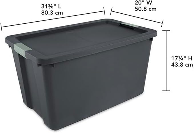 Sterilite 8 Pack 34 Gallon Latch Tote, Stackable Plastic Storage Bin Container, Gray/Green