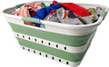 SAMMART 42 (11 Gallons) Collapsible Plastic Laundry Basket, Foldable Pop Up Storage Container/Organizer, Space Saving Hamper, Portable Bin for Dorm Room Bathroom (1, Grey/Dark Sea Green)