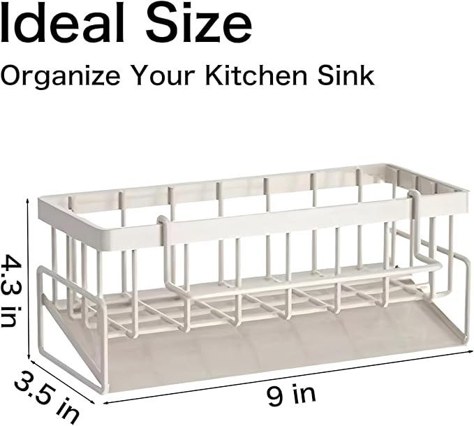 BREIS Sponge Holder for Kitchen Sink, Caddy Organizer with Rag Holder, Countertop Self-Draining Sponge Caddy, Rustproof Sink Storage Rack for Soap Dispenser Storage Accessories (White)
