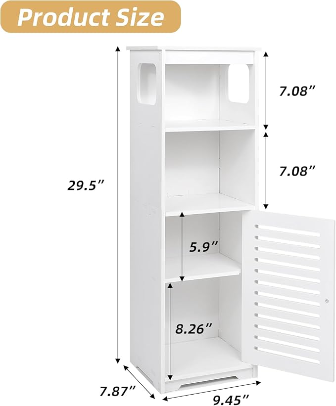 Small Bathroom Storage Cabinet, White Floor Standing Storage Cabinet Home Furniture Shelf,Suitable for Toilet Bedroom Kitchen Living Room