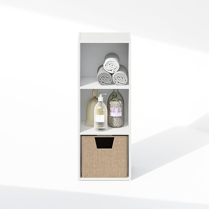 Furinno Reed Closet Organizers and Storage, 3-Tier Closet Organizer, Open Shelf Closet Storage, for Wardrobe, Bedroom, Living Room, White
