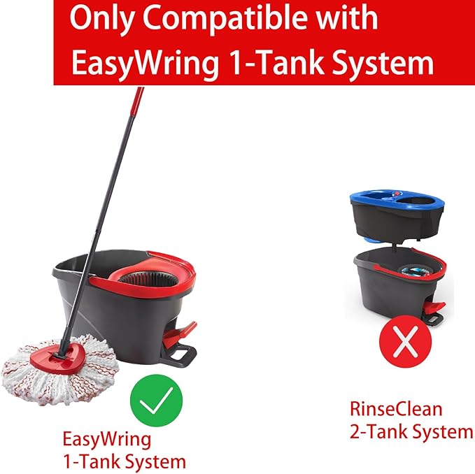 2 Pack Mop Heads Replacements - 40% More Cleaning Power, Spin Mop Heads Replacements for O Cedar Easy Wring 1-Tank System, Deep Cleaning, Microfiber and Machine Washable