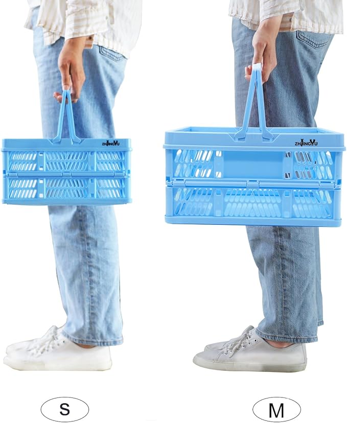 Collapsible crates for storage,plastic baskets for organizing 14.96" x 9.84"x7.87",shopping garden basket,foldable crate with Handles, car trunk basket,for Kitchen,Bathroom