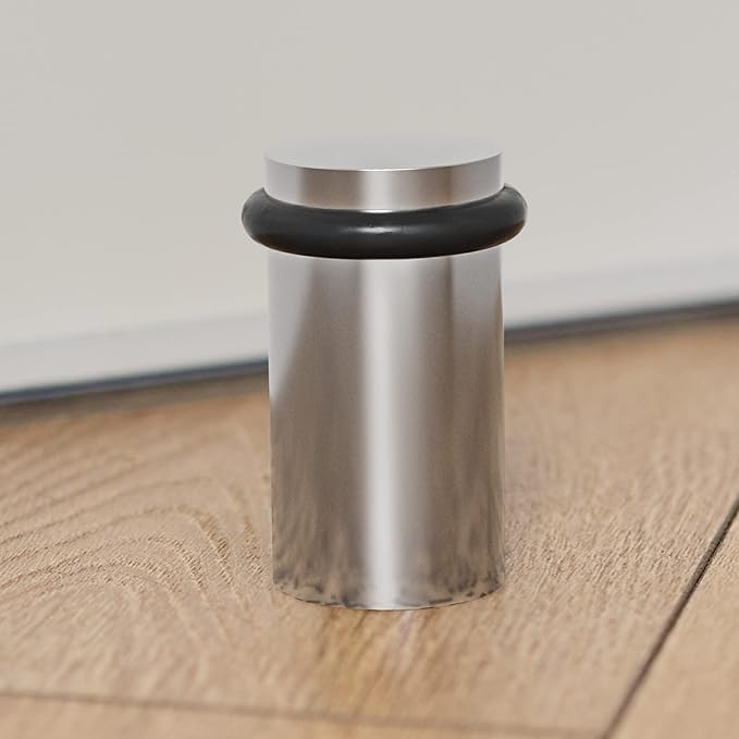 NYCO - Floor Door Stopper Chrome Door Stop - Classy Solid Steel Modern Heavy Duty Door Stoppers - Floor Mount Anchor Screw - Wall Protector for Commercial Door (2 Inch Satin Chrome Finish)