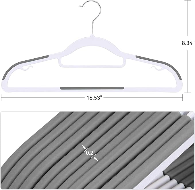 NCXTKJ 50 Pack Non-Slip Plastic Hangers with Tie Rack, Slim Space-Saving Clothes Hangers – Heavy Duty Plastic Hangers for Suit, Shirts, Pants, Dorms & Home Organization, White and Dark Gray
