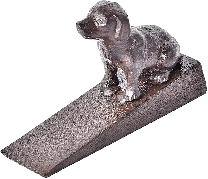 Sungmor Heavy Duty Cast Iron Dog Door Stops | Decorative Cute Animal Statue Metal Door Stopper Wedge with Non-Slip Mat | Solid & Antique Style Windproof Door Holder for Patio Yard Garden Farmhouse