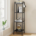Ladder Shelf, Bookshelf Bookcase, Freestanding Corner Storage Shelve with 2 Hooks for Home Office, Living Room, Kitchen, Bedroom, Industrial, 11.8" D x 13.4" W x 47.2" H, Black BC13204B