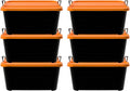 Life Story 6 Pack Heavy Duty Stackable Storage Bin, 55 Quart Home Organizer, Versatile Lightweight Locking Bins with Carrying Handles, Black/Orange