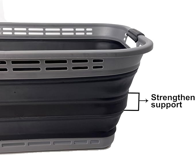 SAMMART 42L (11 Gallons) Collapsible Plastic Laundry Basket - Foldable Pop Up Storage Container/Organizer - Portable Washing Tub - Space Saving Hamper/Basket [BPA Free] (Grey/Black (Set of 2))