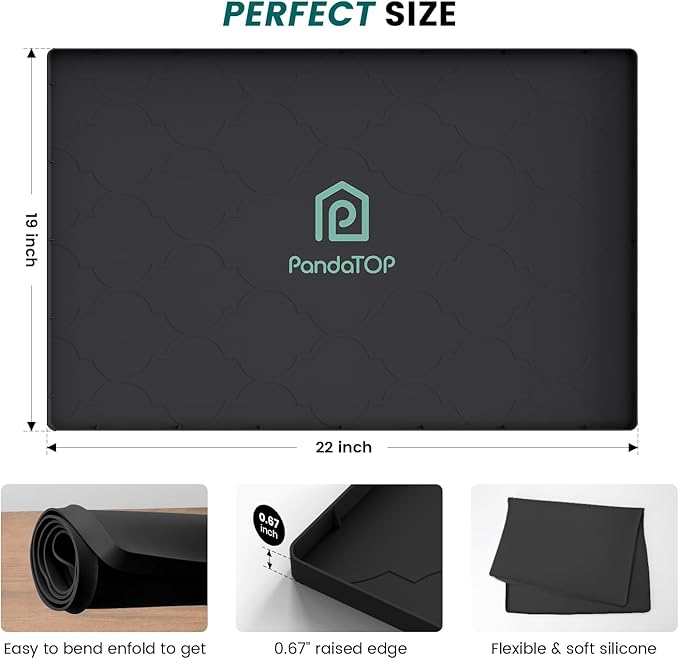 Under Sink Mat, 22" x 19" Silicone Kitchen Cabinet Tray, Waterproof & Flexible Under Sink Liner for Kitchen Bathroom and Laundry Room(Black)