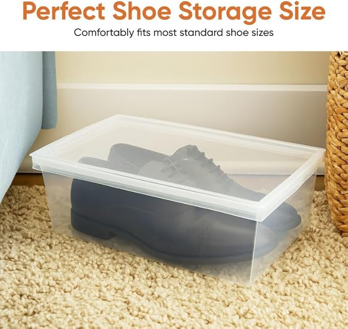 Superio Shoe Box Modern Storage Container 6 Pack - 6.5 Quart/6 Liter, Stackable Plastic Shoe Box Organizer (13.5"L x 8.35"W x 5.2"H)