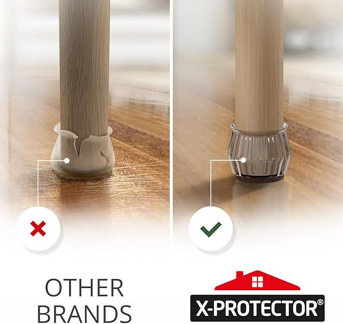 16 PCS Chair Leg Floor Protectors with Felt Pads X-Protector - 1.4" - 1.8" - Furniture Pads for Hardwood Floors - Clear Chair Pads - Floor Protectors for Chairs - Brown Chair Leg Covers!