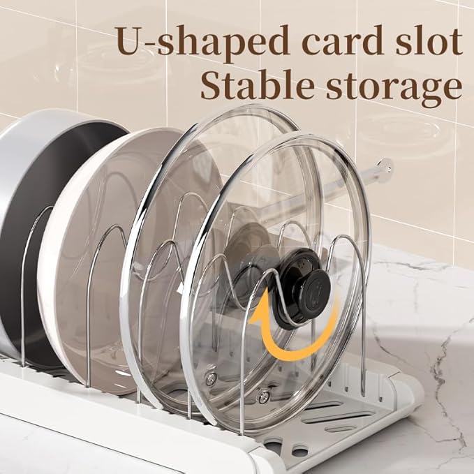 Pot Rack -Expandable Pan Organizer for Cabinet,Pot Lid Holder with 7 Adjustable Compartment for Kitchen Cabinet Cookware Baking Frying Rack,2Pack,Apricot