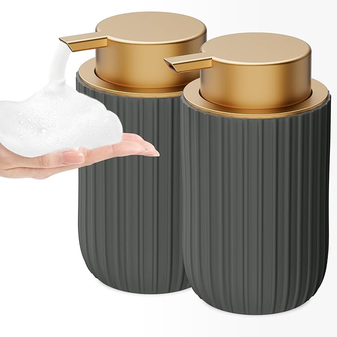 Ceramic Foaming Soap Dispenser, 12 oz Bathroom Foam Hand Soap Dispenser, Refillable Lotion Soap Dispenser with Removable Pump for Kitchen Hand Wash Dispenser, Modern Home Decor (2Pack-Matte Grey)
