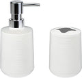 Bathroom Accessories Set, Bathroom Soap Dispenser & Toothbrush Holder Set, 2Pcs High Capacity Bathroom Set in White, Minimalist Boho Style for Clutter-Free Bathroom