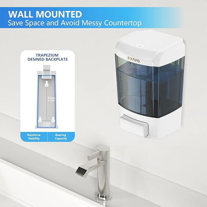 SVAVO Wall Mounted Soap Dispenser Kitchen Bathroom Manual Soap Dispenser Refillable Hand soap Dispenser for Liquid Contianers Shampoo Gel Chamber for Household Commerical 23.7oz (700ml) ABS