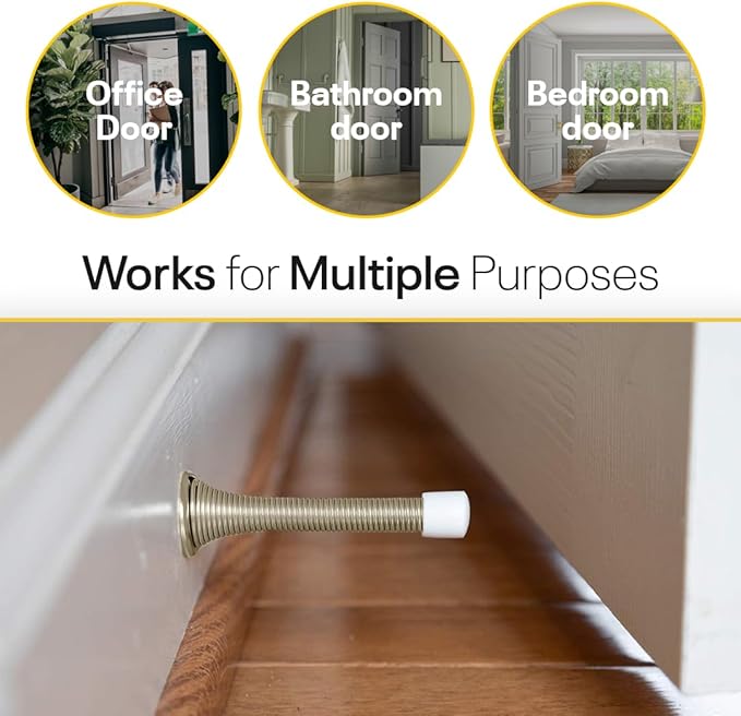 Door Stoppers for Wall – Spring Door Stopper with Rubber Tip – 3-1/4" – Pack of 4 – Doorstop – Ideal for Home, Offices, Schools