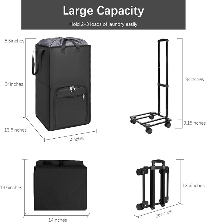 Bukere Extra Large Rolling Laundry Basket with Wheels, 90L Freestanding Collapsible Laundry Hamper Bag for Clothes Storage, Removable Wheeled Cart for College Dorm Apartment Laundry Room Bathroom