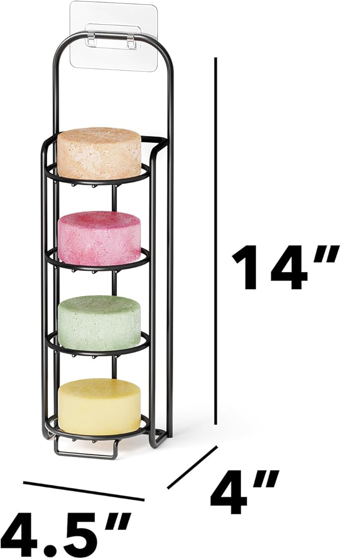 SpaceAid 4 Tier Shampoo Bar Holder for Shower, Self Draining Soap Bar Holders Caddy for Bathroom Wall and Kitchen Sink, Shampoo Bar Dish Rack, Stainless Steel Bar Soap Holder (Black)