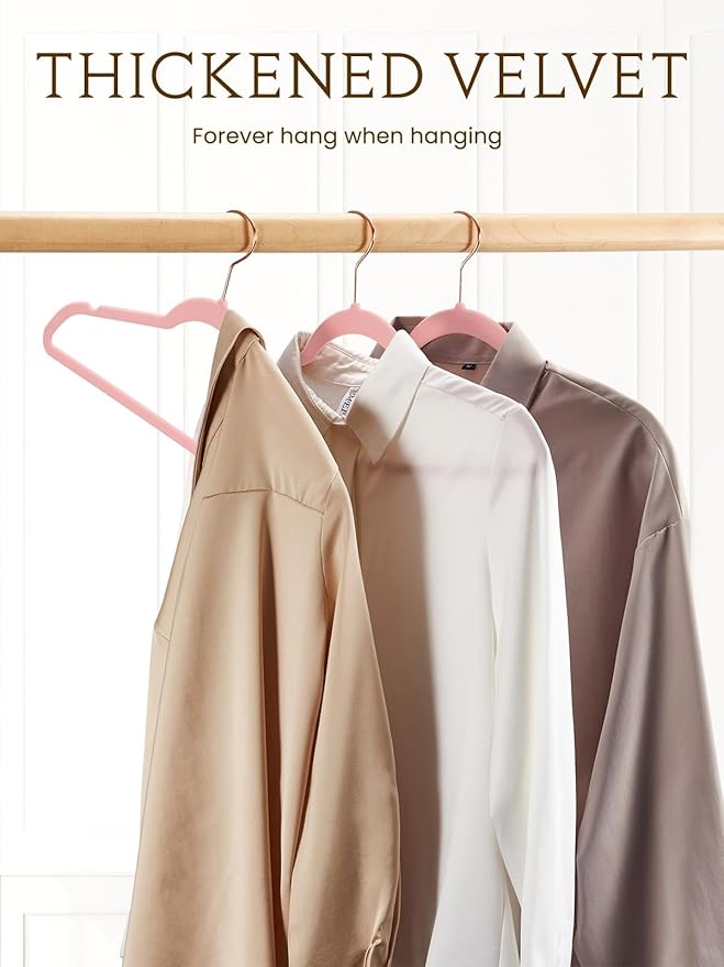 Smartor Pink Velvet Hangers - 50 Pack, Felt Hangers Non Slip Rose Gold Velvet Hangers, Heavy Duty Felt Hanger Flocked Hangers as Coat Hangers, Suit Hangers - Heavy Duty Clothes Hangers Velvet - Pink