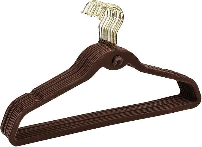 Heavy Duty Velvet Hangers with Cascade Hook, Durable, 360 Degree Rotatable Hook (20, Brown)