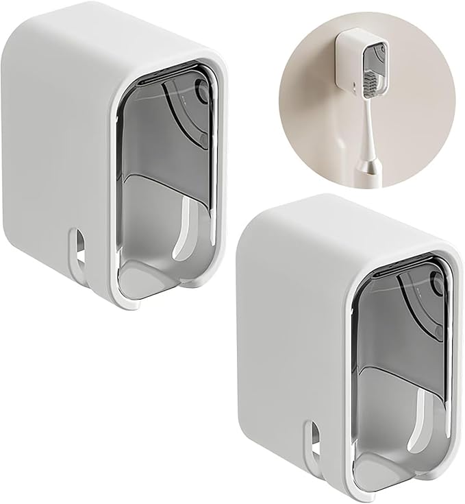 QTRQTR Toothbrush Holder Wall Mounted Toothbrush Holders for Bathrooms, Tooth Brush Holder for Travel and Home, Single Toothbrush Organizer with Cover for Shower 2PCS