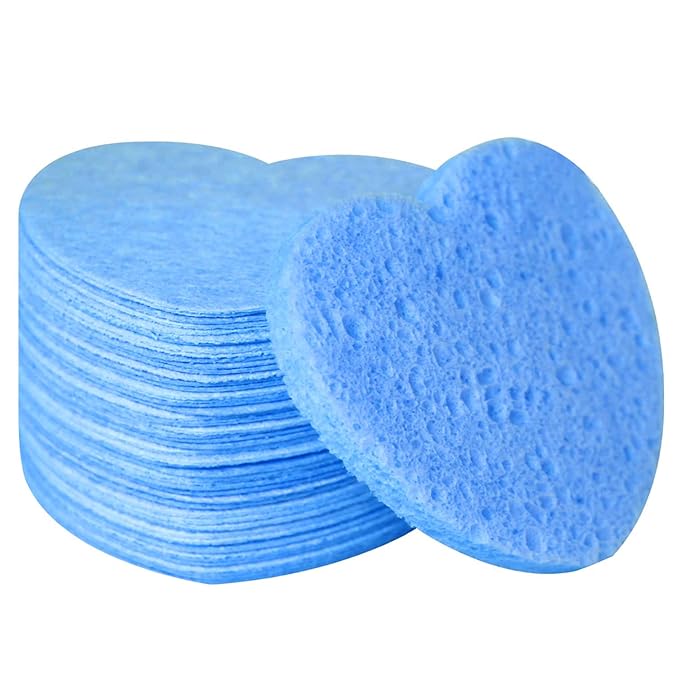 50-Count Facial Sponges Compressed, 100% Natural Cellulose Face Sponge Professional Cosmetic Spa Sponges for Face Cleansing, Exfoliating Mask, Makeup Removal for Travel and Home, Blue