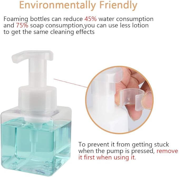 UUJOLY Foaming Soap Dispenser, 250ml (9oz) Refillable Pump Bottle for Liquid Soap, Shampoo, Body Wash (2 Pcs) (Small Clear)